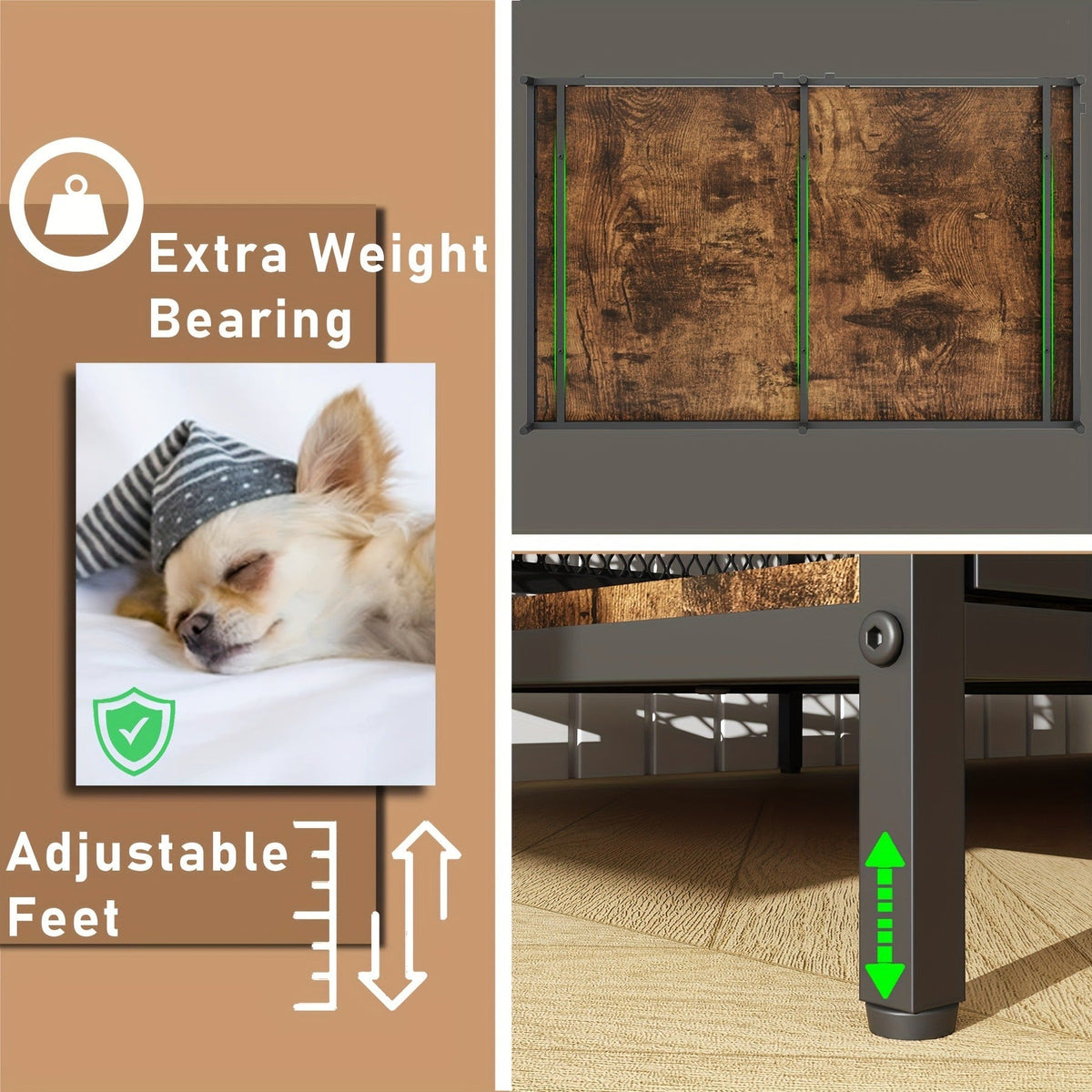 Dog Crate Furniture 43 Inch Corner Indoor Kennel, Heavy Duty Engineered Wood Dog Cage with Side Door for Large Medium Breeds