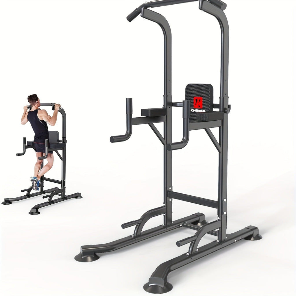 Power Tower Dip Station with Pull Up Bar – Adjustable Height Multi-Function Home Gym Strength Training Workout Station for Dips, Chin Ups