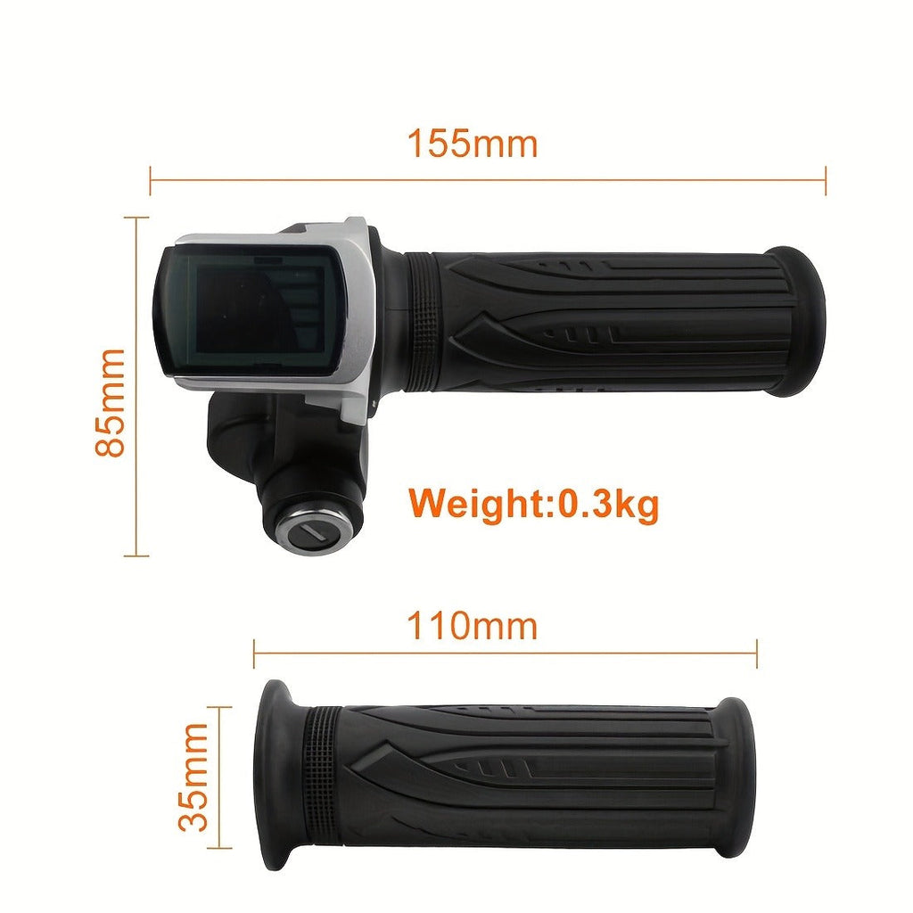 Electric Bike Scooter Key Throttle Grip Handle with LCD Display | 24V 48V Compatible | E-Bike Twist Throttle with Power Lock Wiring