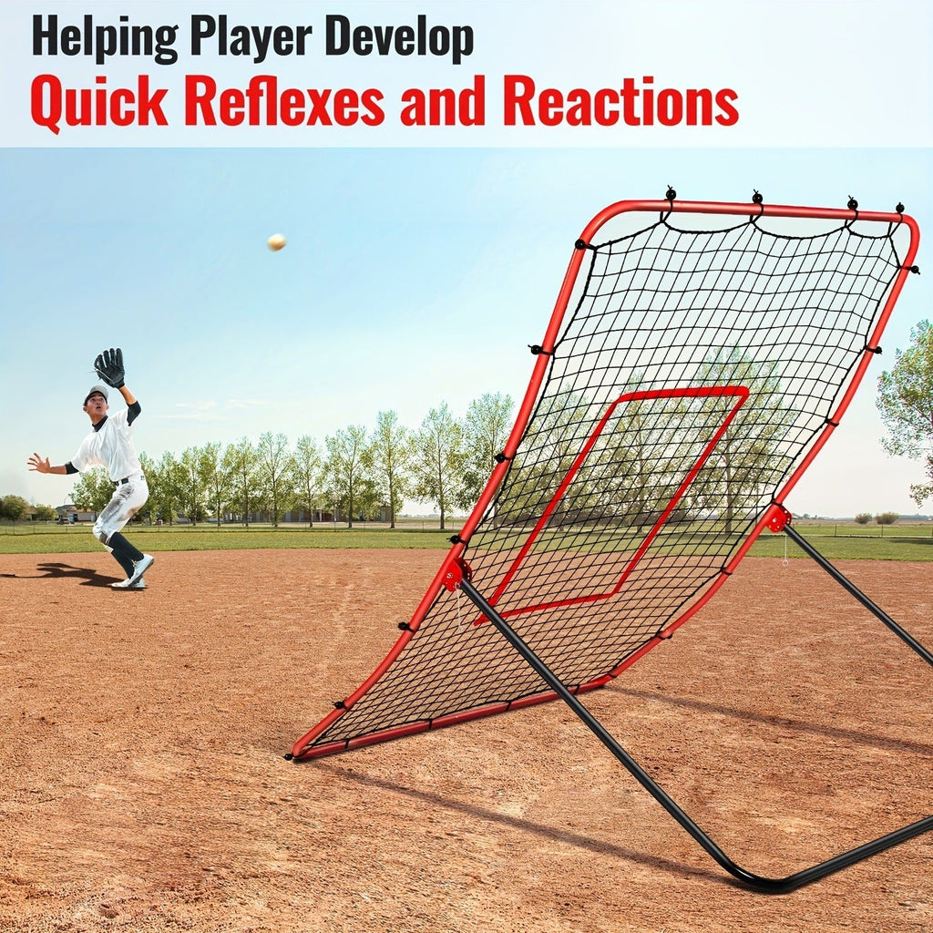 Adjustable Baseball Pitchback Rebounder Net with Red Target, 48 x 68 Inch Frame and Five Angles