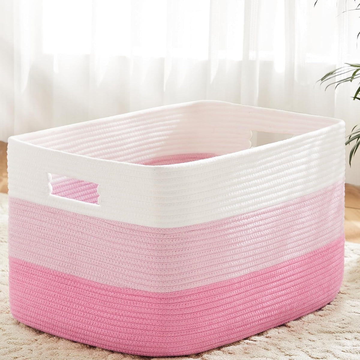 Storage Bag, Open-Top Woven Organizer in 30L, 65L or 100L with Handles and Black, Pink, Gray or Blue Options