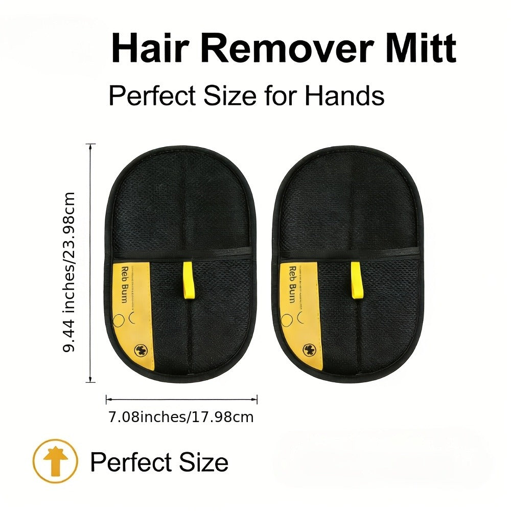 Reusable Fabric Pet Hair Removal Mitt Set with Four Black Mitts and Yellow Hand Straps for Upholstery