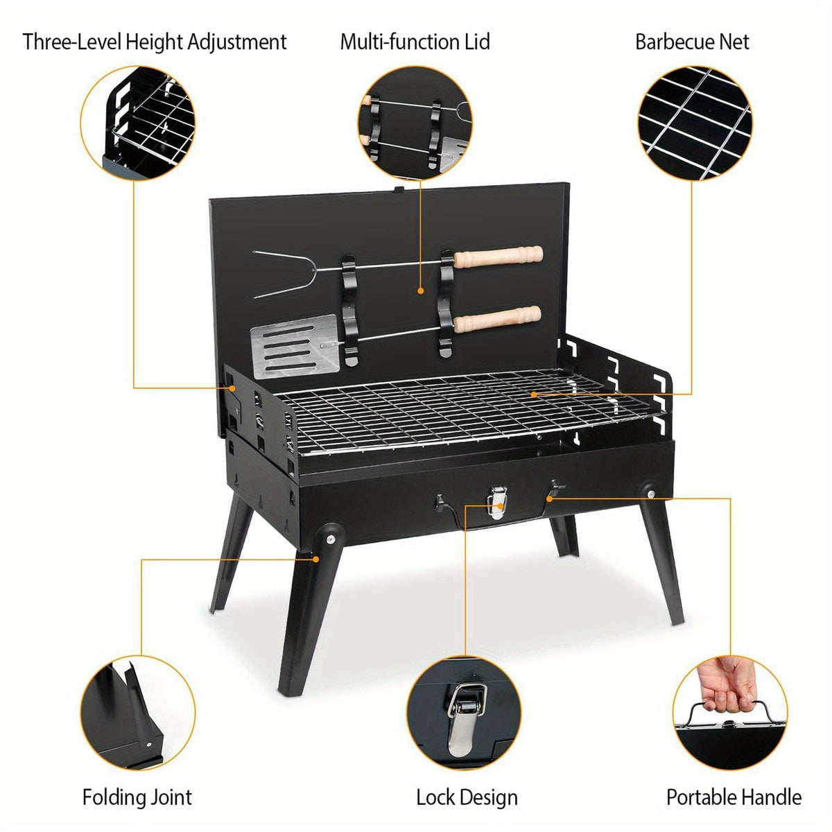 Charcoal Grill Portable BBQ with Hood – Foldable Compact Outdoor Barbecue Grill for Camping Tailgating Picnic Backyard Cookouts |