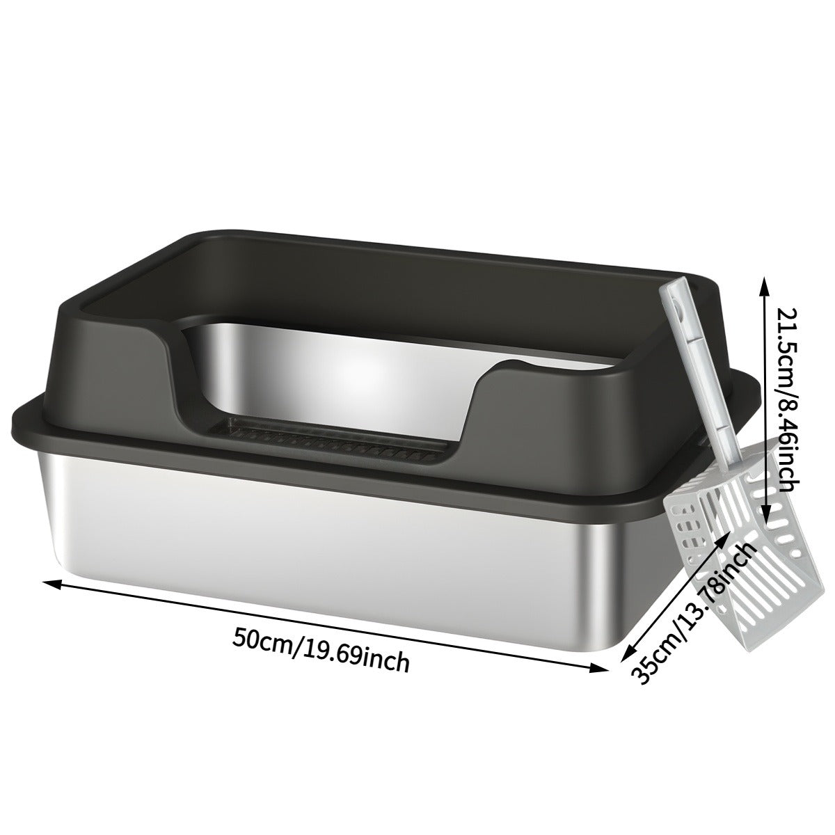 Stainless Steel Cat Litter Box with Scoop – High-Wall Semi-Enclosed Design, Non-Stick Easy Clean Surface, Anti-Leakage Odor Control