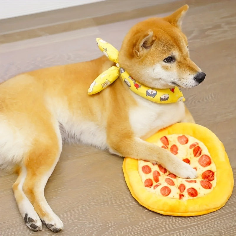 Squeaky Pizza Dog Toy – Plush Pepperoni Pizza & Donut Chew Toy for Dogs, Durable Soft Interactive Toy for All Breeds