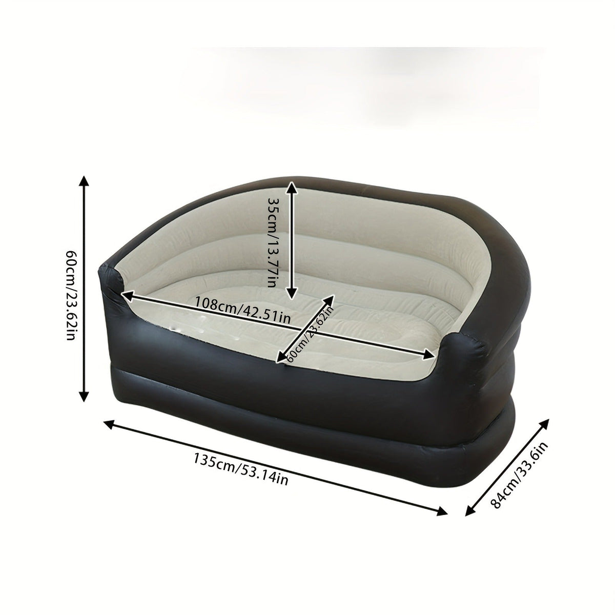 Coffee-and-Black Inflatable Sofa Bed with Raised Arms, Curved Backrest and Single Color Option