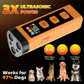 Orange Rechargeable Triple-Emitter Ultrasonic Dog Training Aid with Display, Light and Wrist Strap