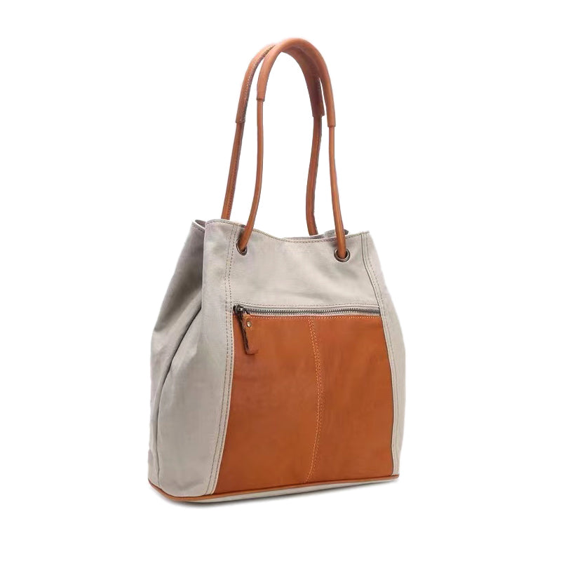 Canvas And Leather Telescopic Openings Single-Shoulder Bag-i7bags