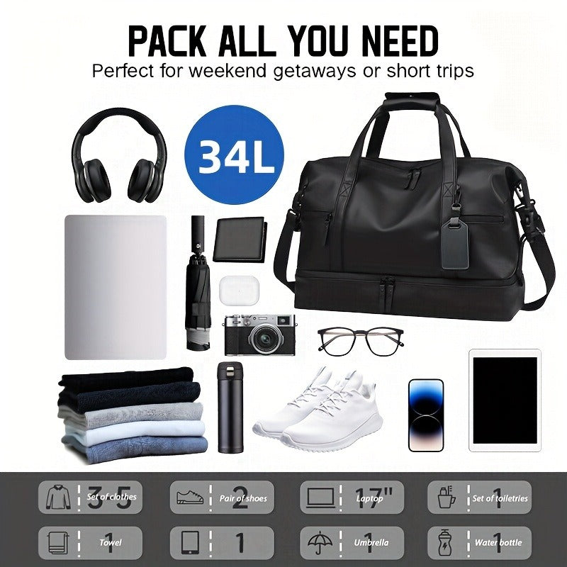 Gym Duffel Bag with Wet Pocket & Shoe Compartment – Foldable PU Leather Sports Travel Bag for Workouts, Weekend Trips & Everyday Use