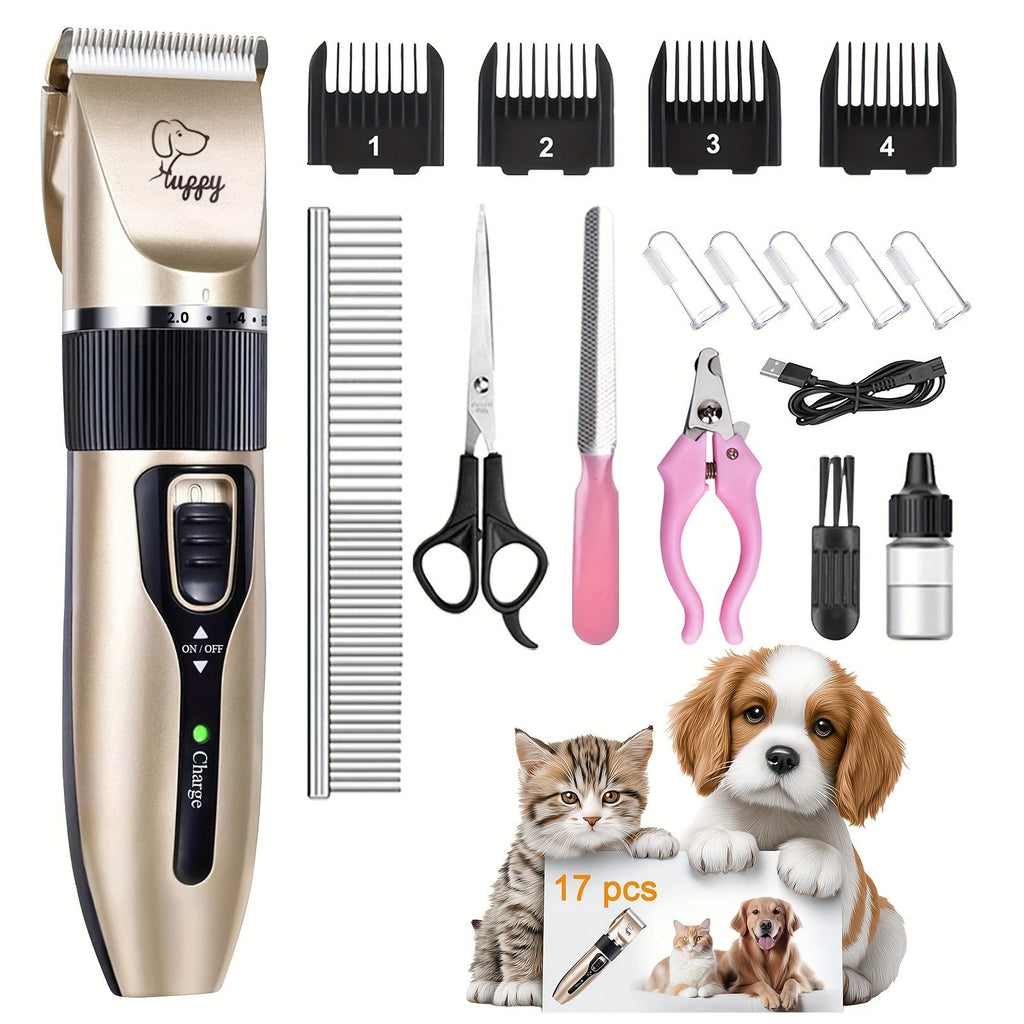 12-in-1 Pet Hair Trimmer Kit USB Rechargeable – Professional Cordless Electric Clippers for Dogs Cats Puppies Kittens
