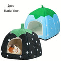 Small Animal Hideaway Bed 2pcs – Strawberry Plush Hideout for Guinea Pigs, Hamsters & Rabbits, Semi-Enclosed Warm Nest with Leaf Design