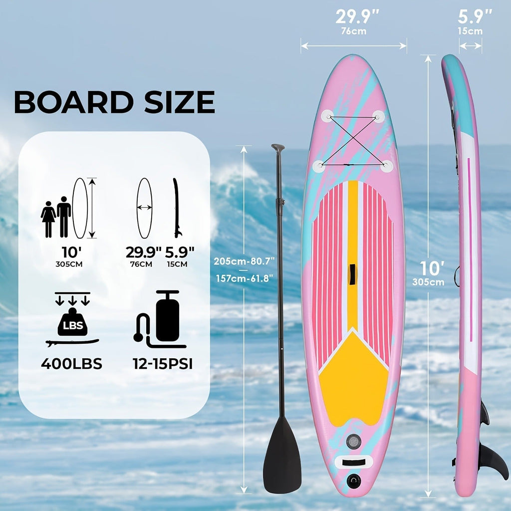 Stand Up Paddle Board 10ft 350lbs Inflatable SUP 3 Fins EVA Non-Slip Deck 12-15PSI Alloy Paddle Hand Pump Repair Kit Carrying Bag