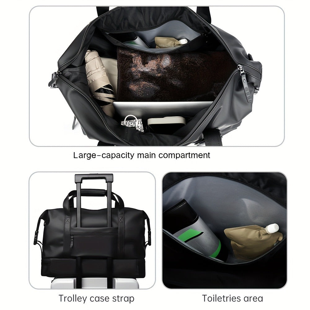 Gym Duffel Bag PU Foldable Sports Duffle with Shoe Compartment & Wet Pocket – Lightweight Weekender Travel Bag for Workout, Daily Use