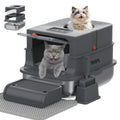 TEKEPL 68L Cat Litter Box with Stainless Steel Basin and Modular Enclosed, Semi-Open or Open Configuration