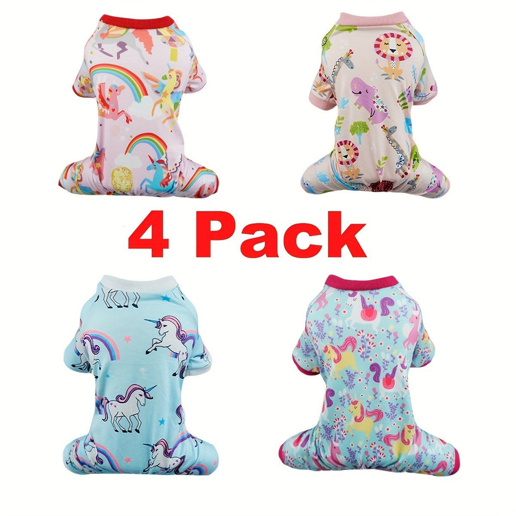Puppy Clothes Set 4pcs Dog Cat Pajamas Onesie for Small Breeds Boys Girls, Spring Summer Shirts for Chihuahua Yorkshire Terrier Cats