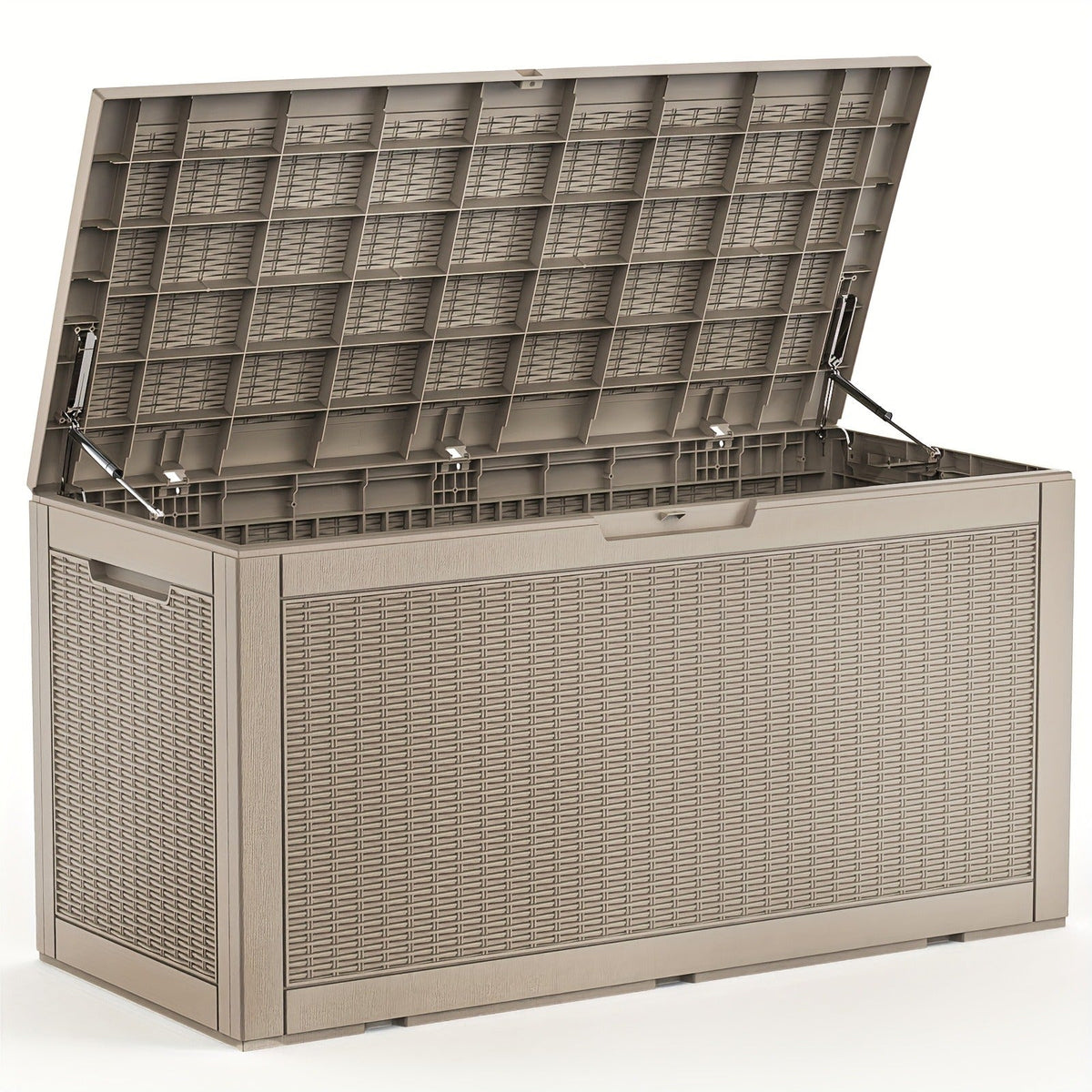100-Gallon Rattan-Style Outdoor Deck Box with Lockable Lid, Lift Supports and Black Finish