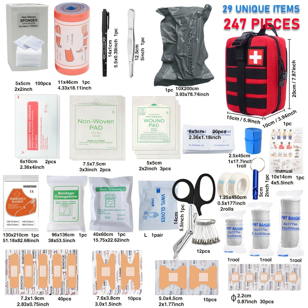 247pcs IFAK Trauma First Aid Kit with CAT Tourniquet and MOLLE Medical Backpack, Fully Stocked Bleeding Control Wound Care Splinting Airway