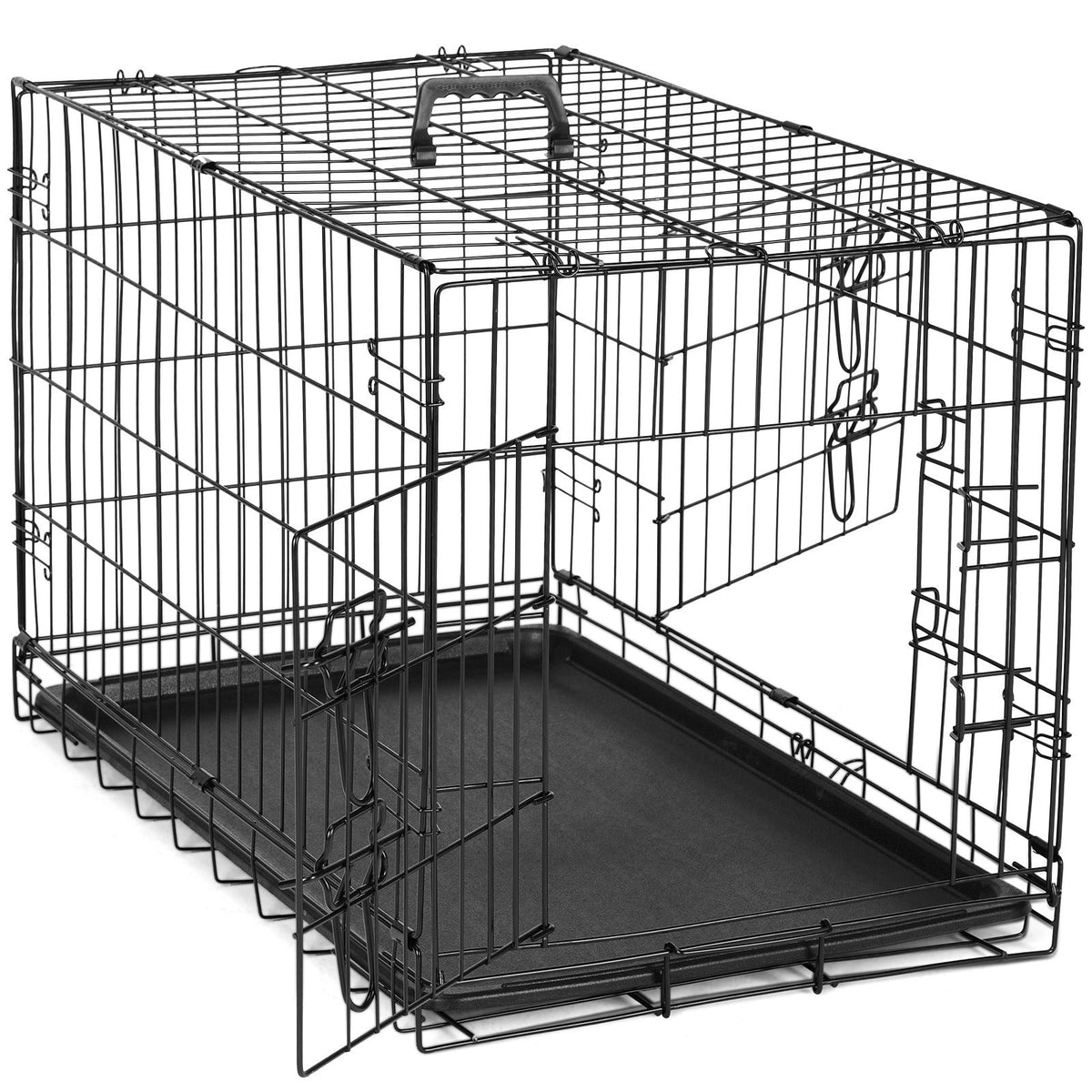 Folding Wire Dog Crate with Divider – Single & Double Door Options, Leak-Proof Plastic Tray, Indoor Outdoor Travel Kennel