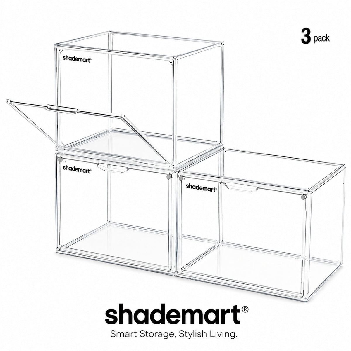 Clear Display Case Set of 3, Dustproof Transparent Storage Box Organizer for Collectibles, Car Models