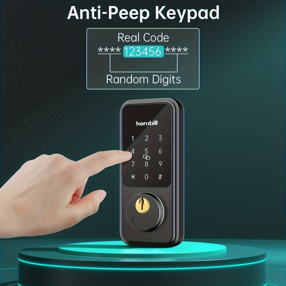 Smart Door Lock Hornbill Keypad Deadbolt and Handle Set with Bluetooth App Keyfob and Alexa Control