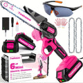 Pink 6-Inch Mini Cordless Chainsaw Kit with Two Batteries, Charger, Carry Case, Spare Chains and Clear Eyewear