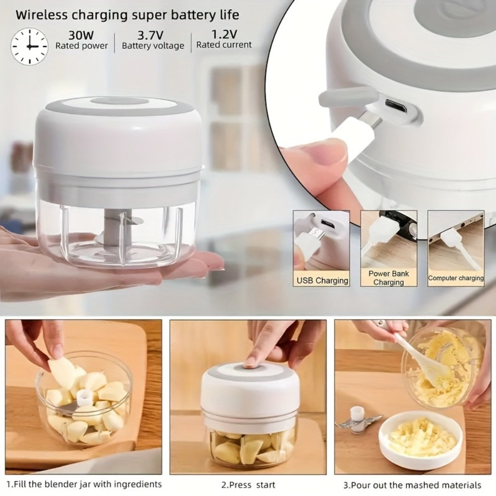 Mini Food Processor USB Rechargeable Electric Chopper 9.47oz, Portable Wireless Meat Grinder & Blender for Garlic