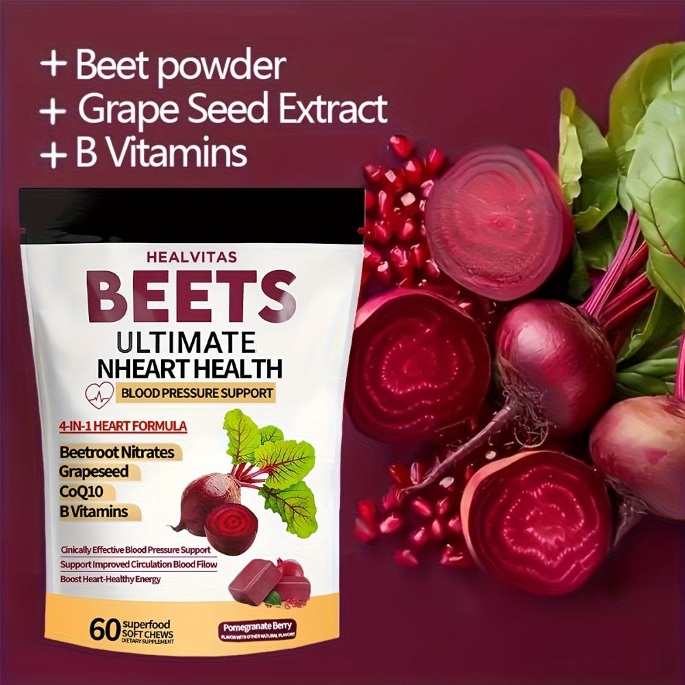 Beetroot Gummies with CoQ10 & Multi-Vitamins, 4-in-1 Heart Health & Blood Pressure Support Supplement