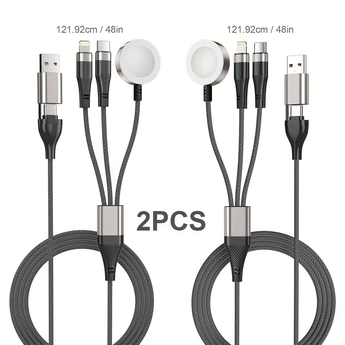 Two-Piece Braided Charging Cable Set with Dual USB-A/USB-C Input and 2-Foot plus 4-Foot Lengths