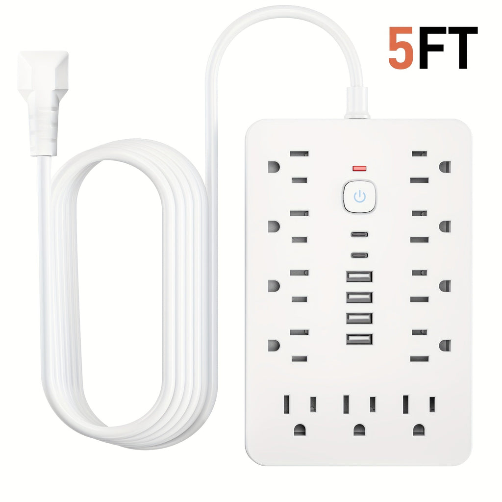 Power Strip 17-in-1 Surge Protector with 11 AC Outlets, 4 USB-A, 2 USB-C and 5- or 10-Foot Flat-Plug Cord