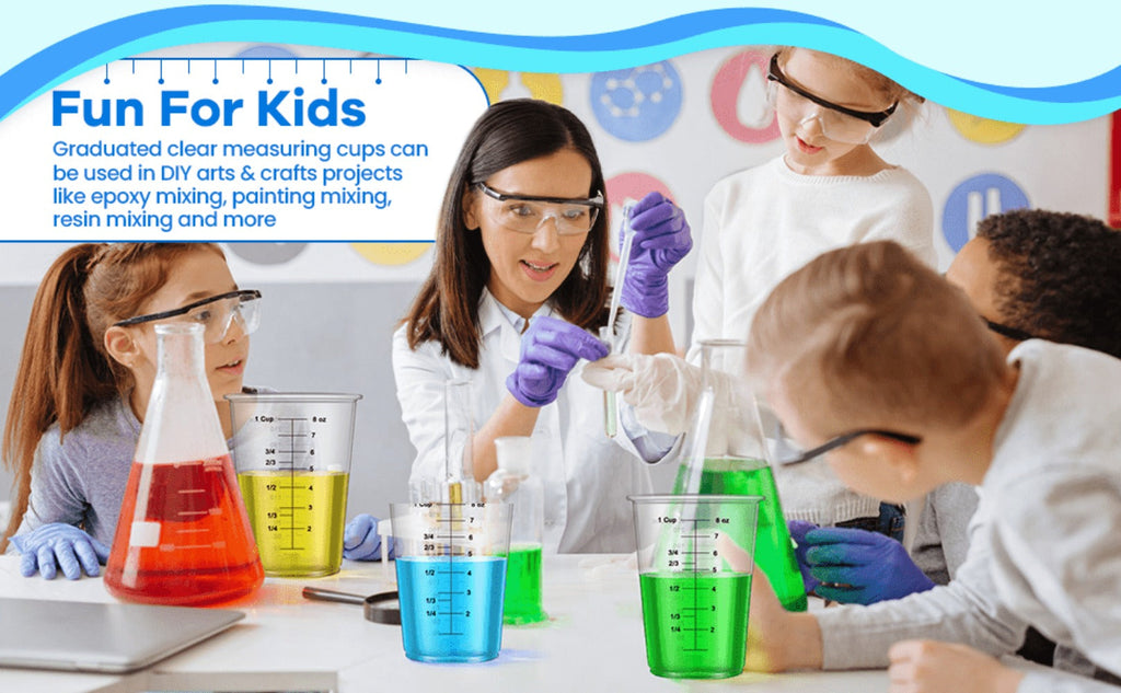 Plastic Measuring Cups with Wooden Sticks 100 Sets Clear Graduated Mixing Cups oz/ml/cc for Resin