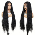 Extra-Long Black Box-Braid Wig with Curly Ends, Lace Cap and 48-Inch Checkout Length for Styling