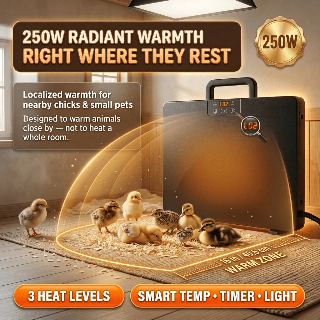 Brooder Heater, Chick Duck Quail 3 Heat Levels Timer Digital Display for Garden, Patio and Yard Use