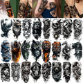 Temporary Tattoos, 24-Sheet Black Gothic Set with Lion, Eagle, Skull and Greek God Motifs for Forearm Placement