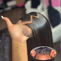 Wig Bone-Straight Glueless Human Hair in Natural Black, 10-34 Inch Options with Pre-Cut 6x4.5 Lace