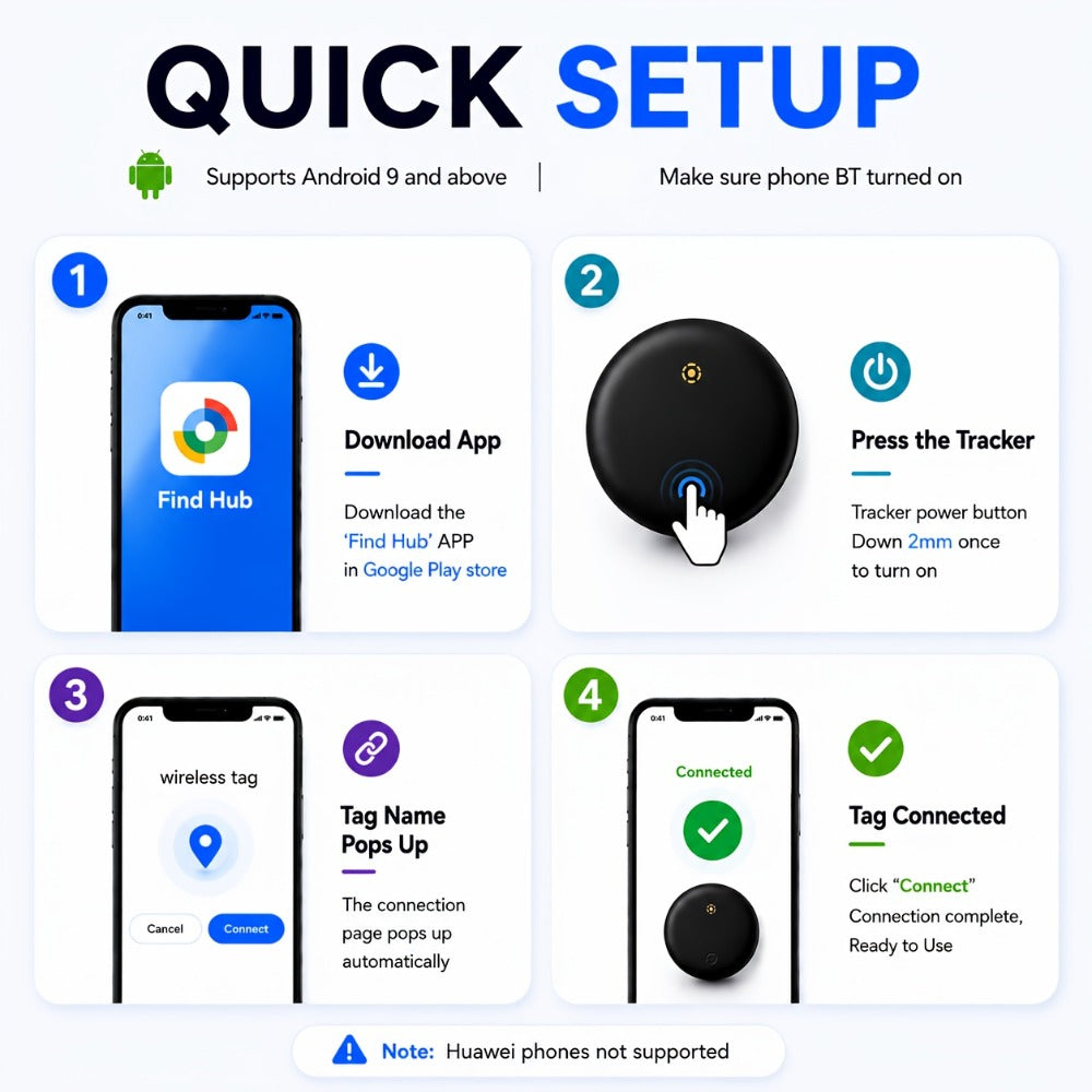 Bluetooth Tracker 4 Pack Google Certified Android Find My Device Find Hub – No Subscription Anti-Lost Tag for Keys Wallet Luggage Bags Pets