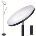 Dual-Head Torchiere Floor Lamp with 27W Main Light, 7W Reading Arm, Four Color Temperature Modes and Remote or Touch Control
