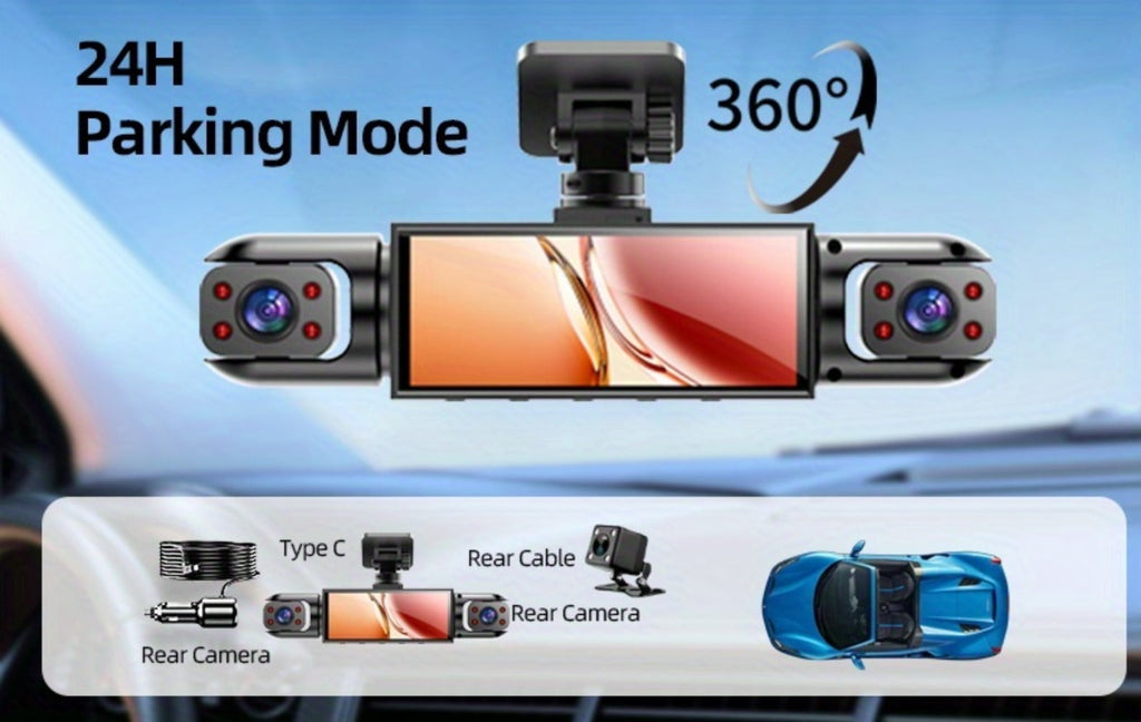 360° 4-Channel Dash Cam 1080P Front + 720P Rear Left Right Full Coverage, WDR Night Vision, G-Sensor, Loop Recording