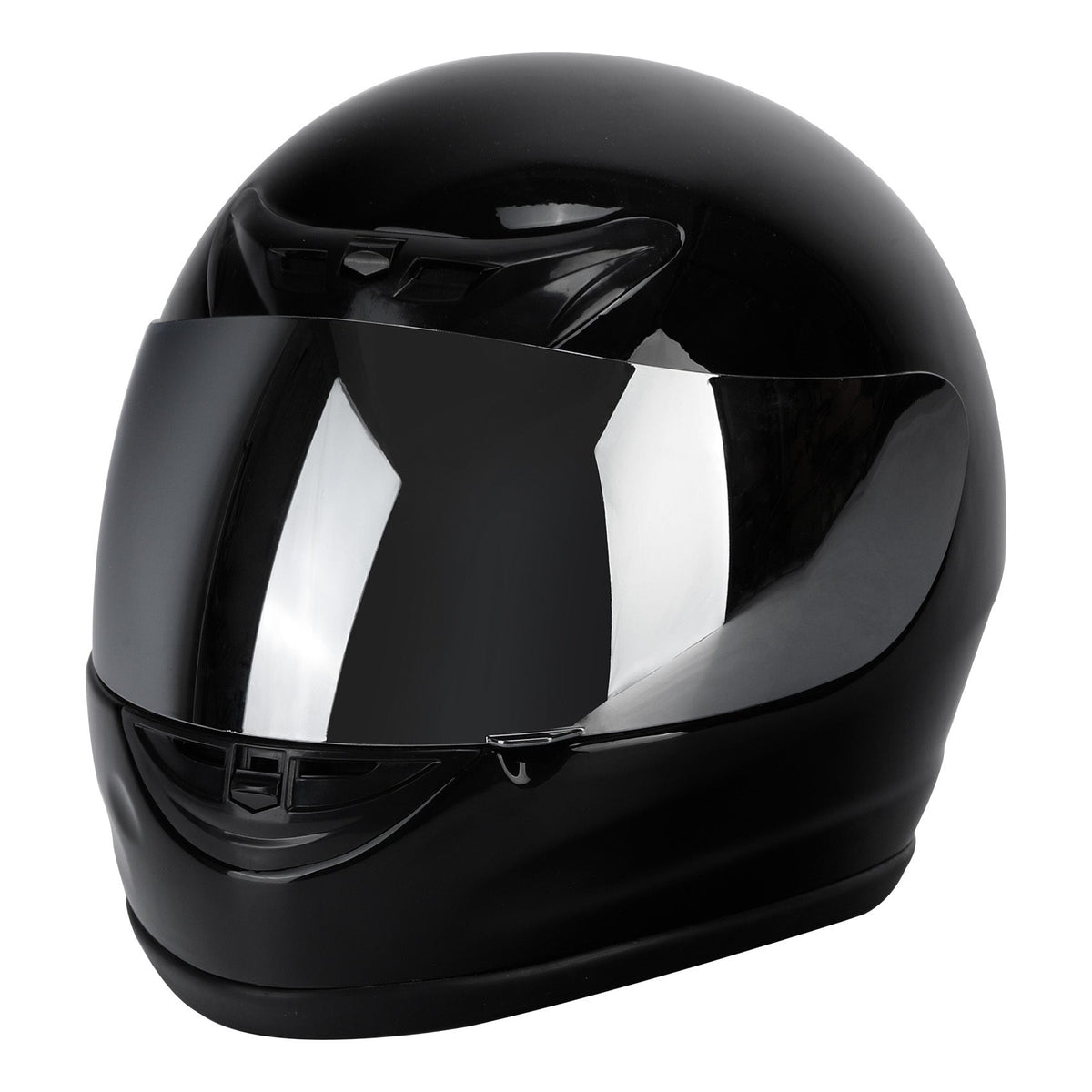 Motorcycle Helmet TCMT Gloss Black Full-Face Shell with Clear Shield, Large Variant, Padded Interior and Rear Vents