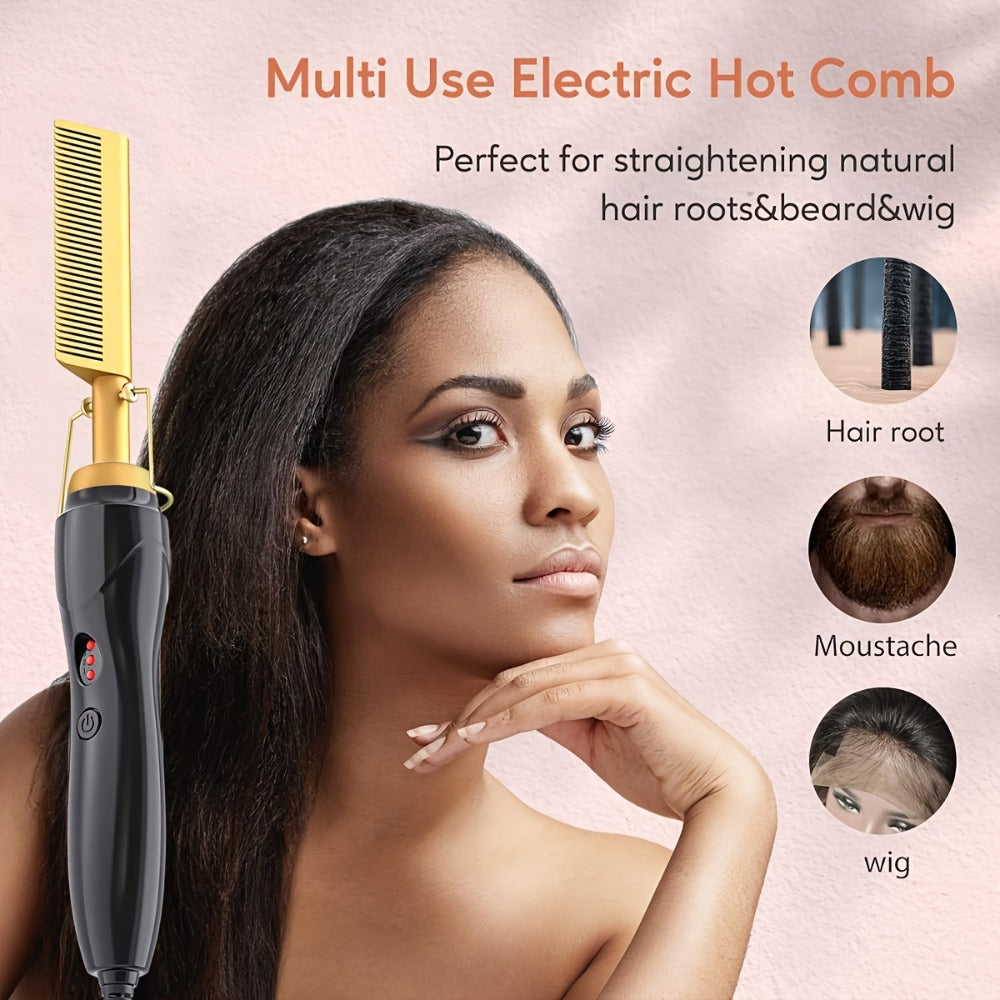 Electric Press-Comb Hair Straightener in Pink, Gold, Black, Gradient or Avocado Green with Corded Handle
