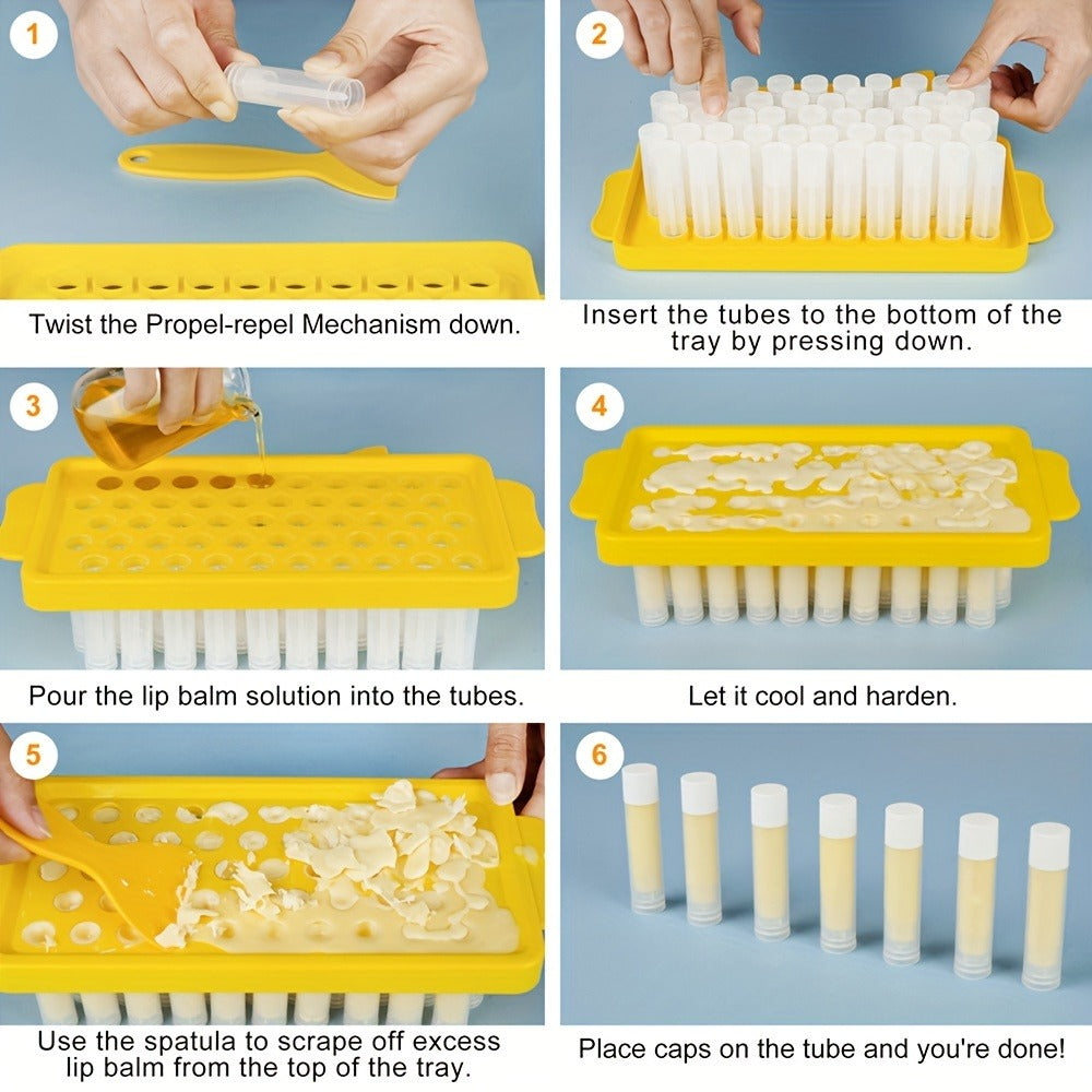 Empty Lip Balm Tubes 50 Pack with Filling Tray & Spatula, 5.5ml Clear BPA Free DIY Lip Balm Making Kit, Food