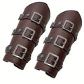 Viking Medieval Leather Arm Guards Bracers – PU Leather Knight Gauntlets Adjustable Metal Buckles Rivets for Men Women Halloween Cosplay