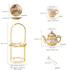 20-Piece Floral Ceramic Tea Set with Saucers & Metal Stand, European Afternoon Tea Service, Blooming Design