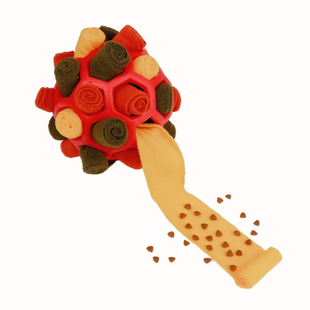 Dog Toy Fabric Snuffle Ball Treat Dispenser and Slow Feeder in Five Colors for Dogs and Puppies