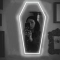 Gothic Coffin Shaped Neon Wall Mirror USB Powered LED Neon Light Mirror Irregular Decorative for Entryways, Bedrooms and Living Spaces