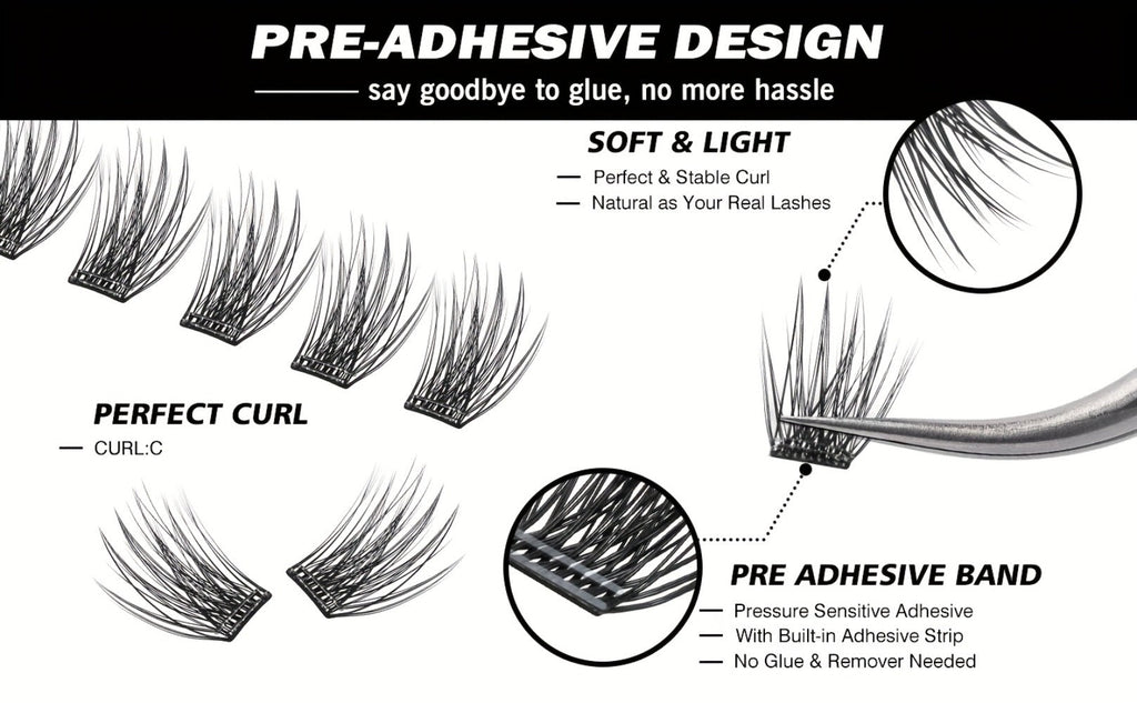 156-Piece Mixed Self-Adhesive Lash Cluster Tray with Black Tweezers and Spoolie Brush in Mixed Style