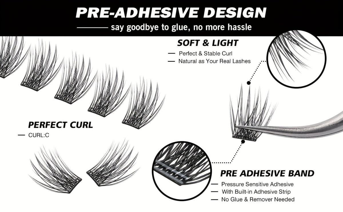 156-Piece Mixed Self-Adhesive Lash Cluster Tray with Black Tweezers and Spoolie Brush in Mixed Style