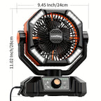 Camping Fan Battery Powered 20000mAh, Dual Motor 8-Speed Portable Tent Fan with Remote Control, 4 LED Lanterns and Hanging Hook