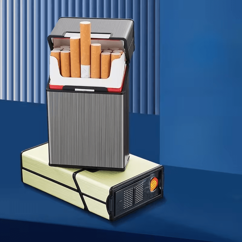Lighters & Smoking Accessories – Rechargeable Lighter with Integrated Cigarette Case – Windproof Electric