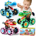 Monster Truck Toys for Toddlers 3-Pack LED Light Up Wheels Press & Go Animal Trucks Shark Bull Dinosaur
