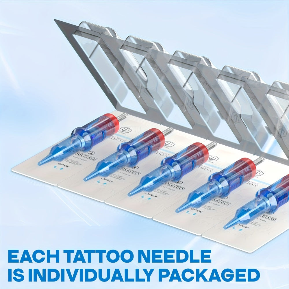 Tattoo Cartridge Needles 50Pcs Mixed Sizes - POSEIDON V3 Assorted Sterilized Cartridge for Temporary Body Art, Festivals and Costumes